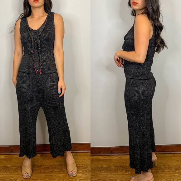 Parakian Black Glitter Cropped Jumpsuit - Picture 2 of 9